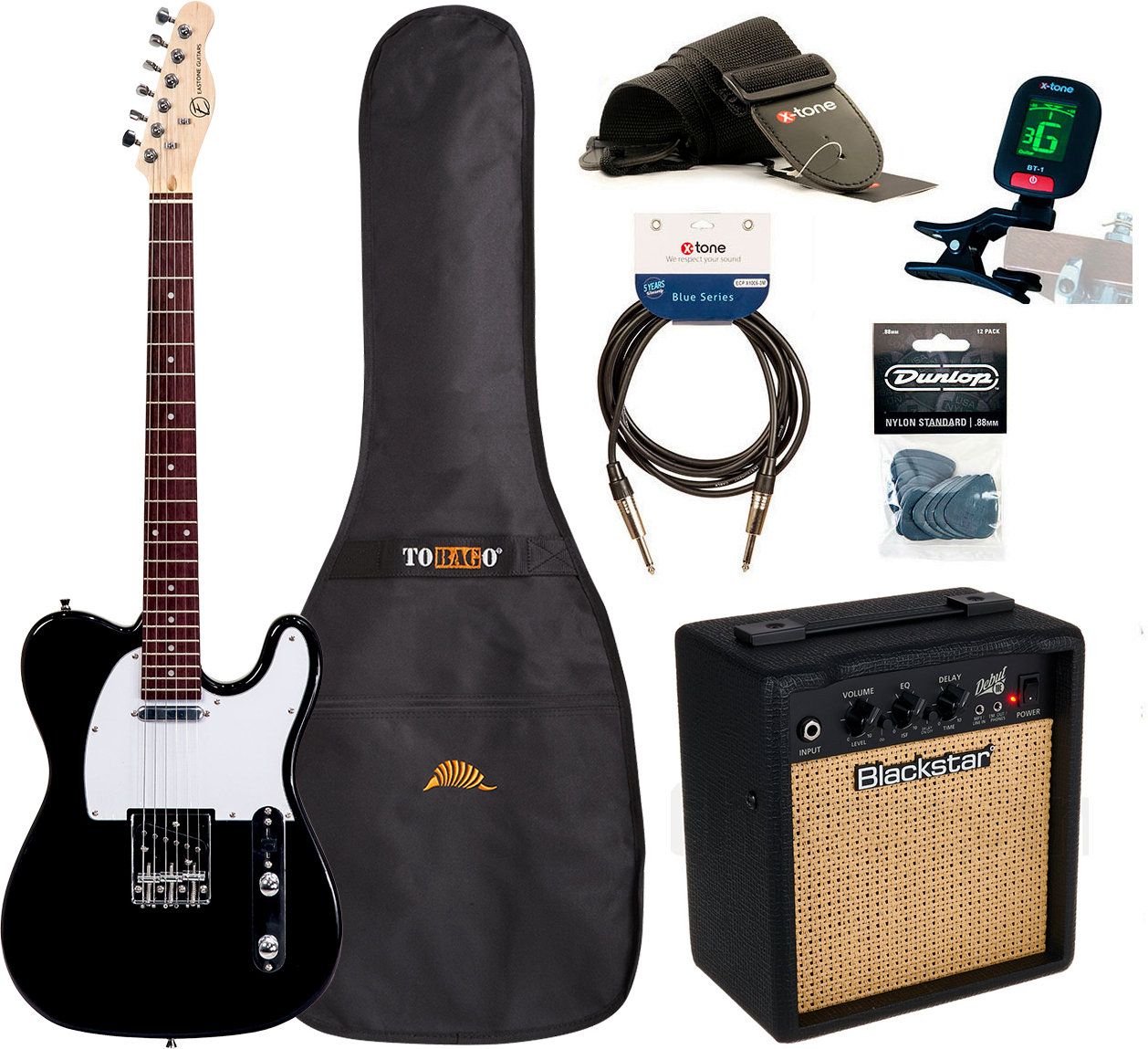 Eastone Tl70 +blackstar Debut 10 +cable +clip-on Tuner +mediators +housse +courroie - Black - E-Gitarre Set - Main picture