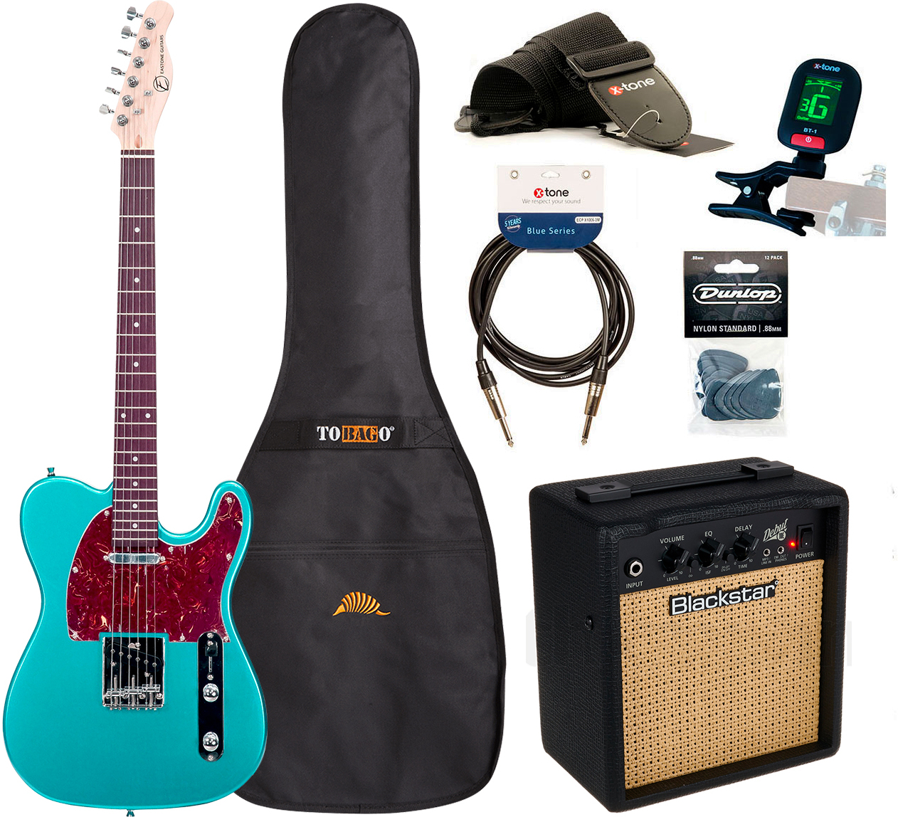 Eastone Tl70 +blackstar Debut 10 +cable +clip-on Tuner +mediators +housse +courroie - Metallic Light Blue - E-Gitarre Set - Main picture