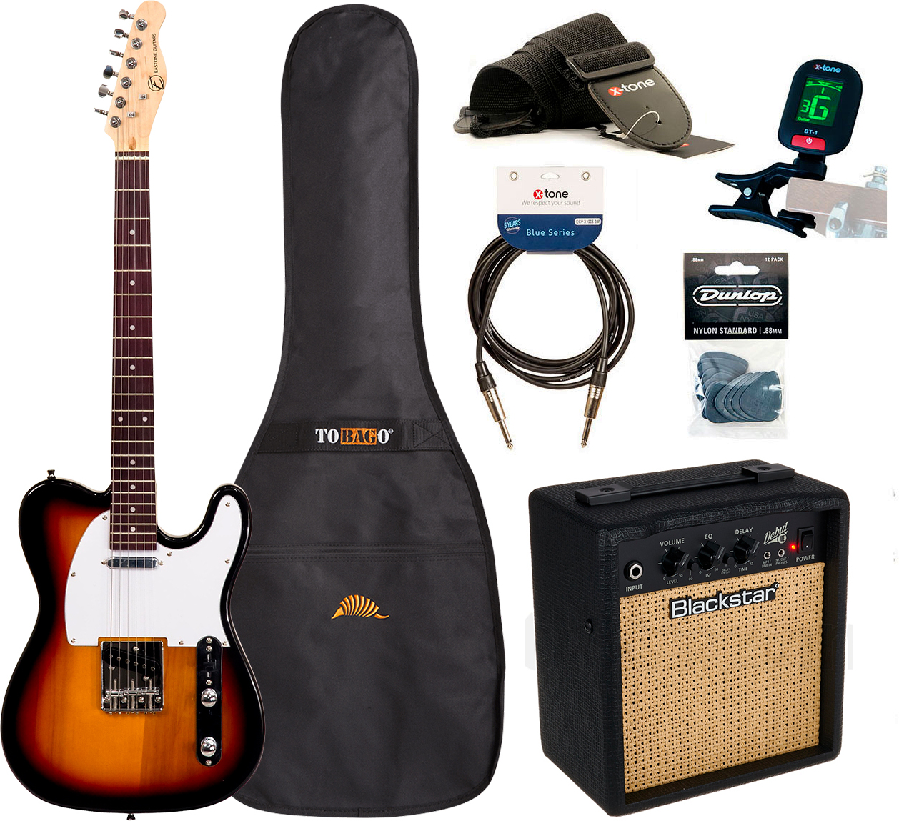 Eastone Tl70 +blackstar Debut 10 +cable +clip-on Tuner +mediators +housse +courroie - 3 Tone Sunburst - E-Gitarre Set - Main picture