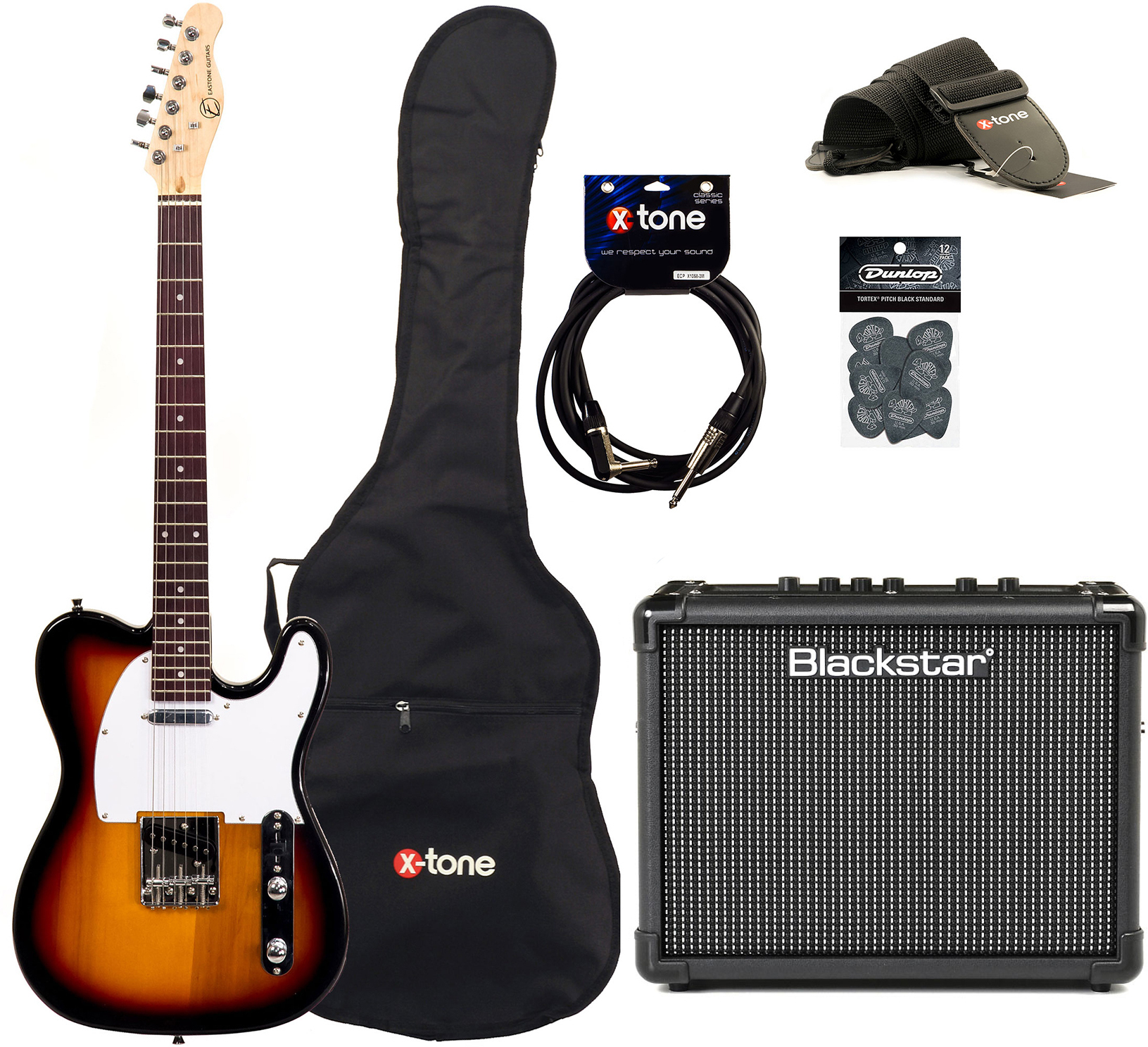 Eastone Tl70 +blackstar Id Core Stereo 10 V3 +cable +housse +courroie +mediators - 3-color Sunburst - E-Gitarre Set - Main picture
