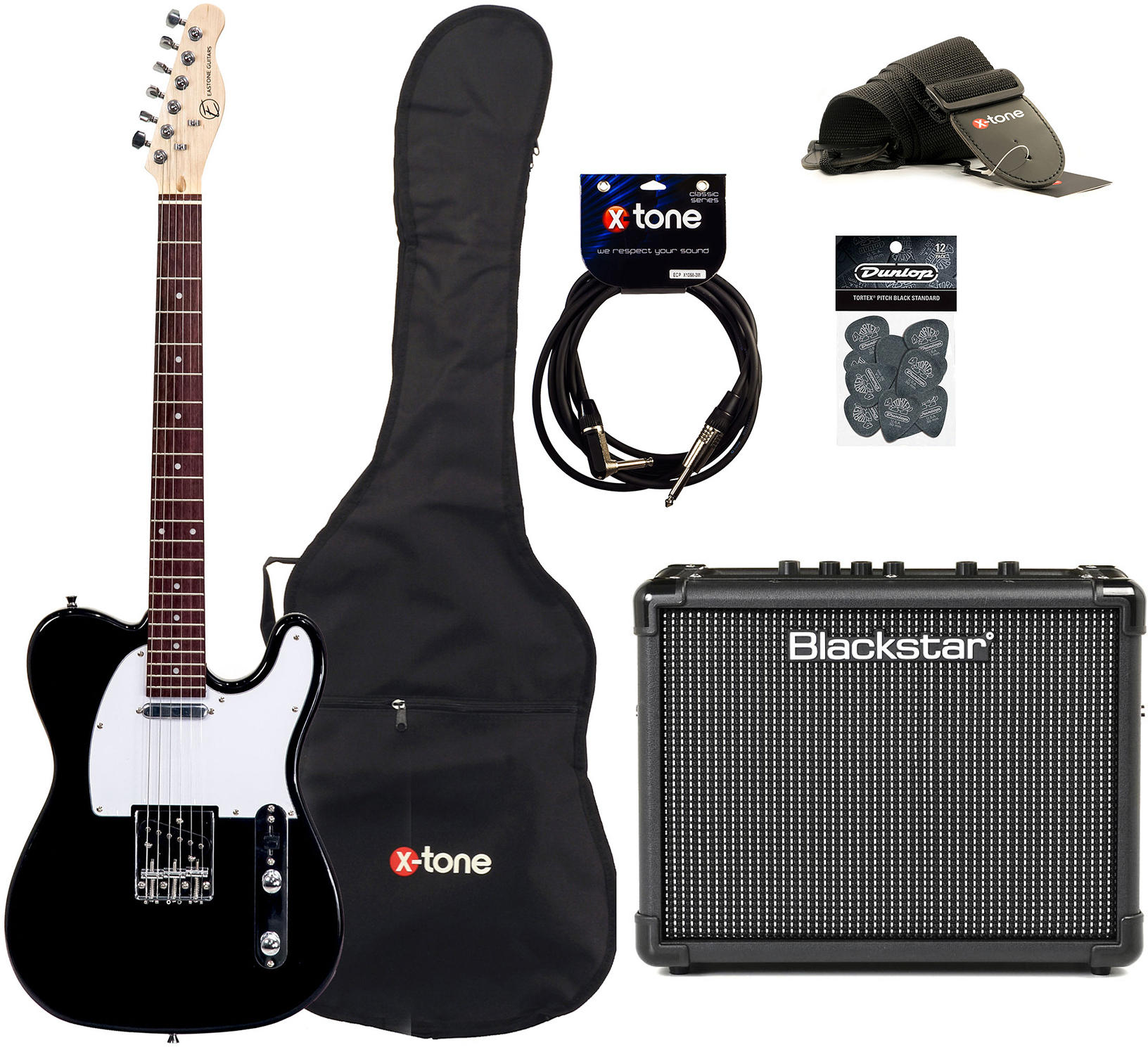 Eastone Tl70 +blackstar Id Core Stereo 10 V3 +cable +housse +courroie +mediators - Black - E-Gitarre Set - Main picture