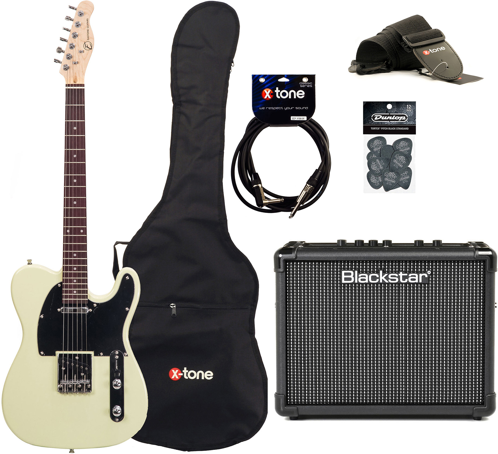 Eastone Tl70 +blackstar Id Core Stereo 10 V3 +cable +housse +courroie +mediators - Ivory - E-Gitarre Set - Main picture