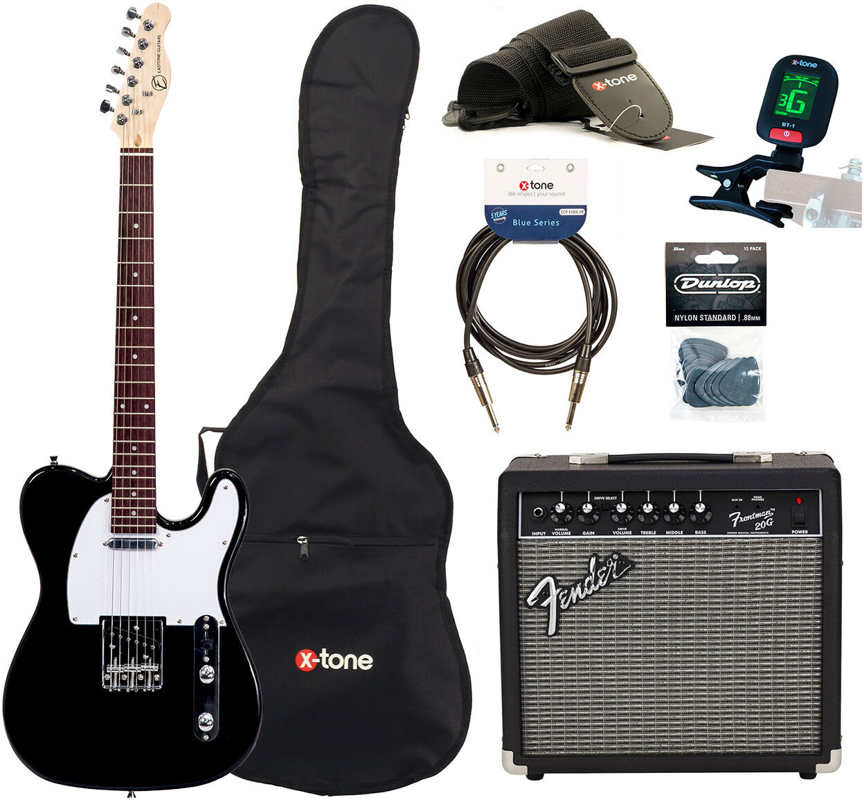 Eastone Tl70 +fender Frontman 20g +cable +clip-on Tuner +mediators +housse +courroie - Black - E-Gitarre Set - Main picture