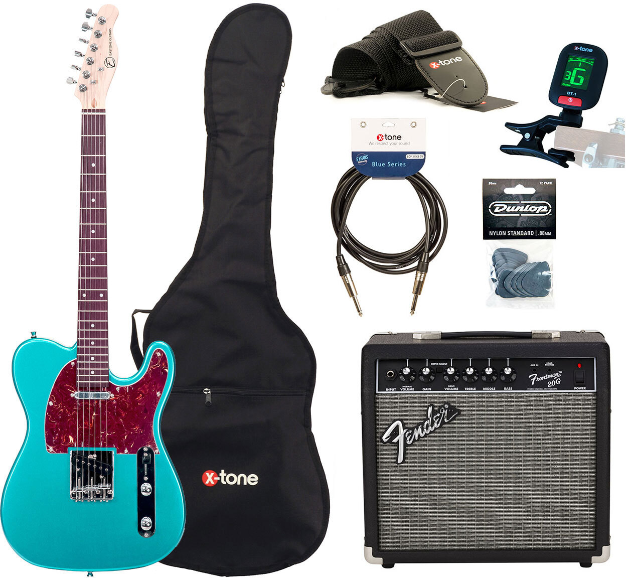 Eastone Tl70 +fender Frontman 20g +cable +clip-on Tuner +mediators +housse +courroie - Metallic Light Blue - E-Gitarre Set - Main picture