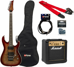 E-gitarre set Eastone METDC100 +Marshall MG10G Gold +Accessoires - Black flames