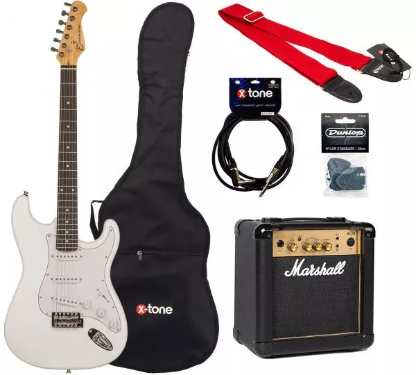 E-gitarre set Eastone STR70 +Marshall MG10G +Accessories - Olympic white