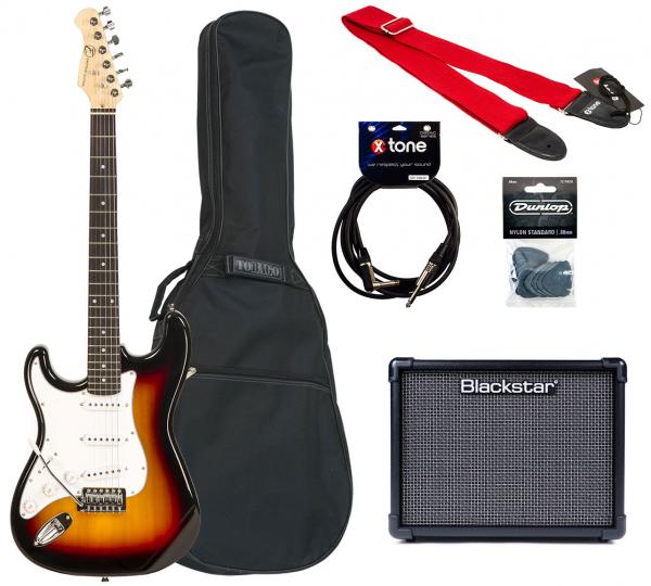 E-gitarre set Eastone STR70T Left Hand +Blacktar ID Core Stereo V3 10W +Accessories - 3 tone sunburst