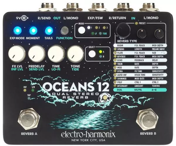 Reverb/delay/echo effektpedal Electro harmonix Oceans 12 Dual Stereo Reverb