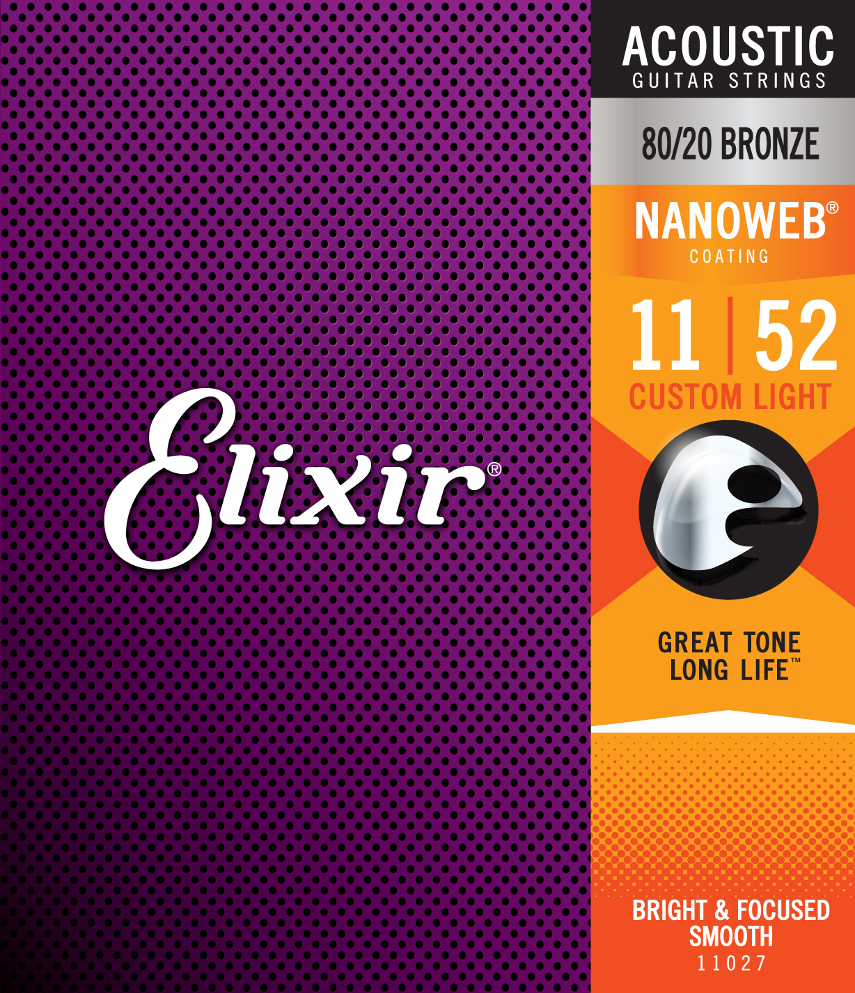 Elixir Jeu De 6 Cordes Acoustic (6) 11027 Nanoweb 80/20 Bronze Custom Light 11-52 - Westerngitarre Saiten - Main picture