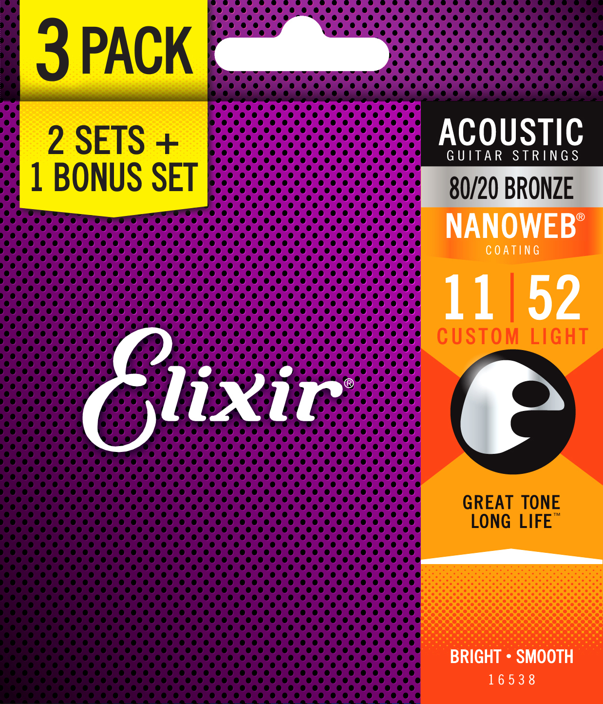 Elixir Pack De 3 Jeux 11027 Nanoweb 80/20 11-52 - Westerngitarre Saiten - Main picture