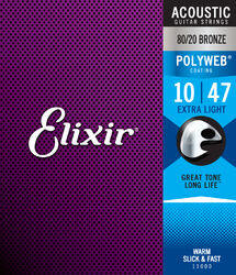Westerngitarre saiten Elixir 11000 Polyweb Acoustic Extra Light 10-47 - Saitensätze 