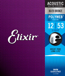 Westerngitarre saiten Elixir Acoustic 11050 Polyweb 80/20 Bronze 12-53 - Saitensätze