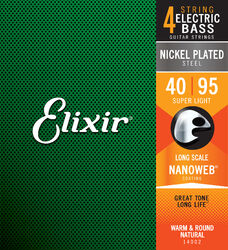 E-bass saiten Elixir Bass (4) Nanoweb Nickel Plated 40-95 - Satz mit 4 saiten
