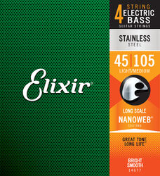 E-bass saiten Elixir Bass (4) Nanoweb Stainless Steel  45-105 - Satz mit 4 saiten