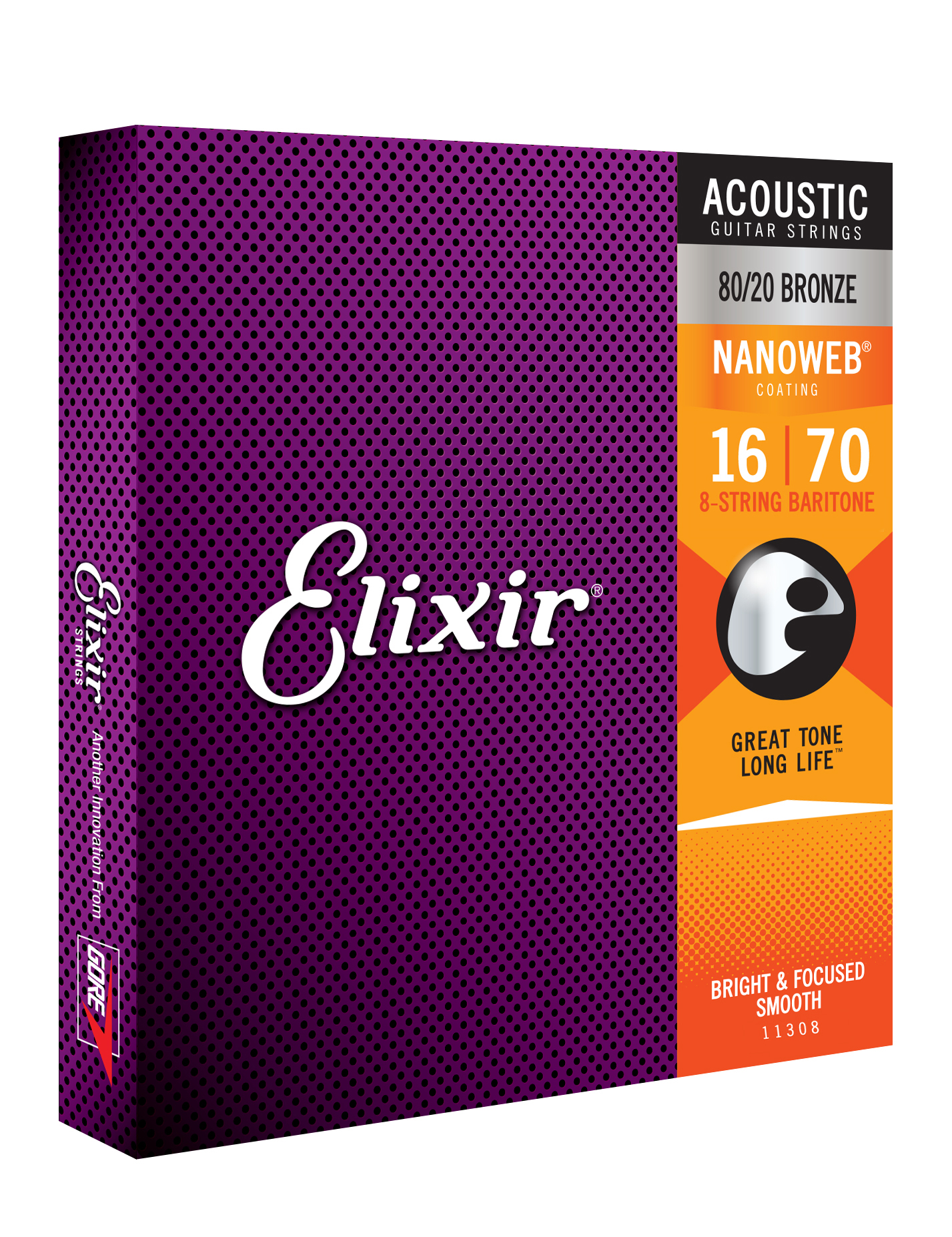Elixir 11308 8-string Nanoweb 80/20 Bronze Acoustic Guitar 8c Baritone 16-70 - Westerngitarre Saiten - Variation 1