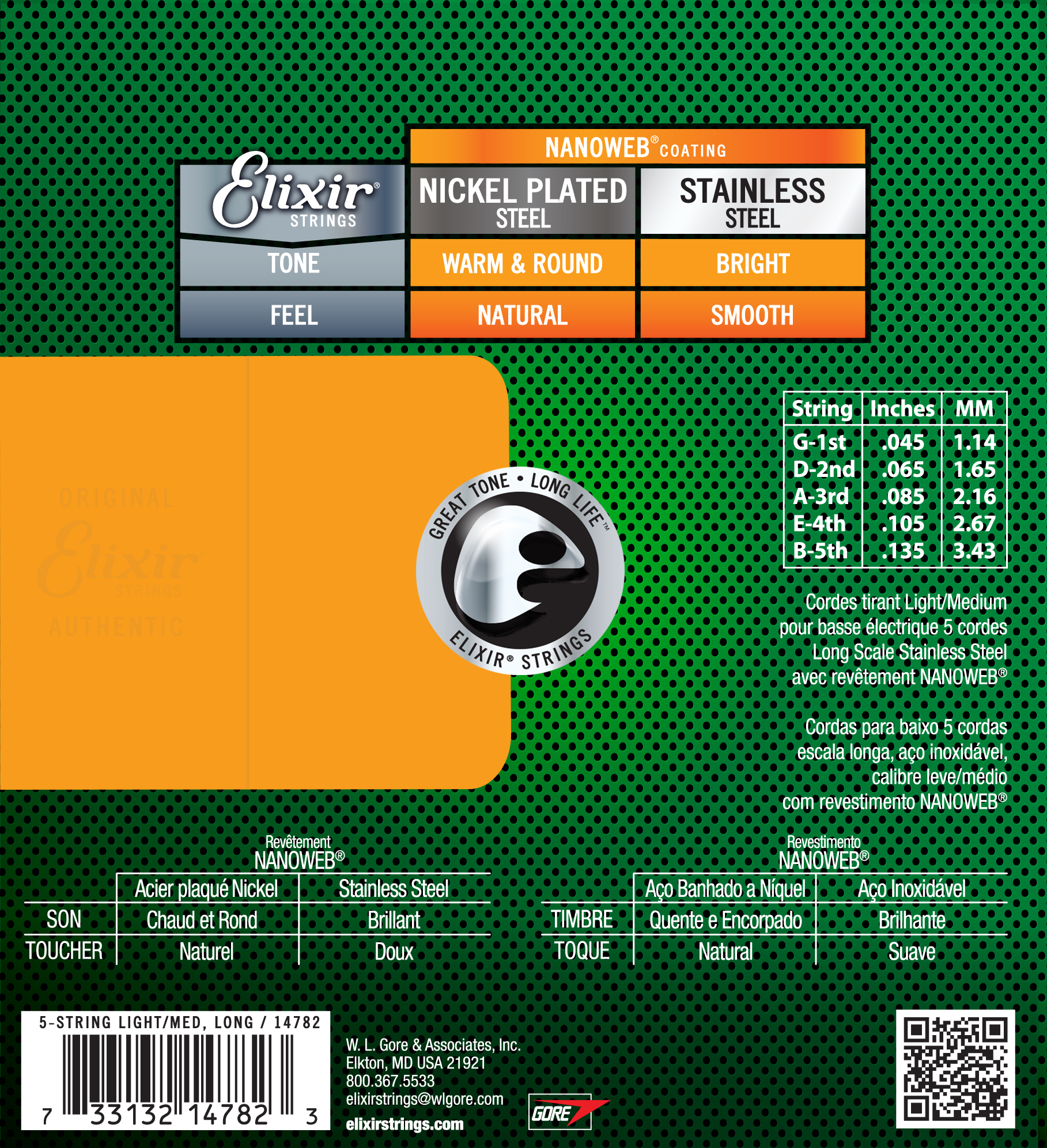 Elixir 14782 5-string Nanoweb Stainless Steel Long Scale Electric Bass 5c Light Medium 45-135 - E-Bass Saiten - Variation 2