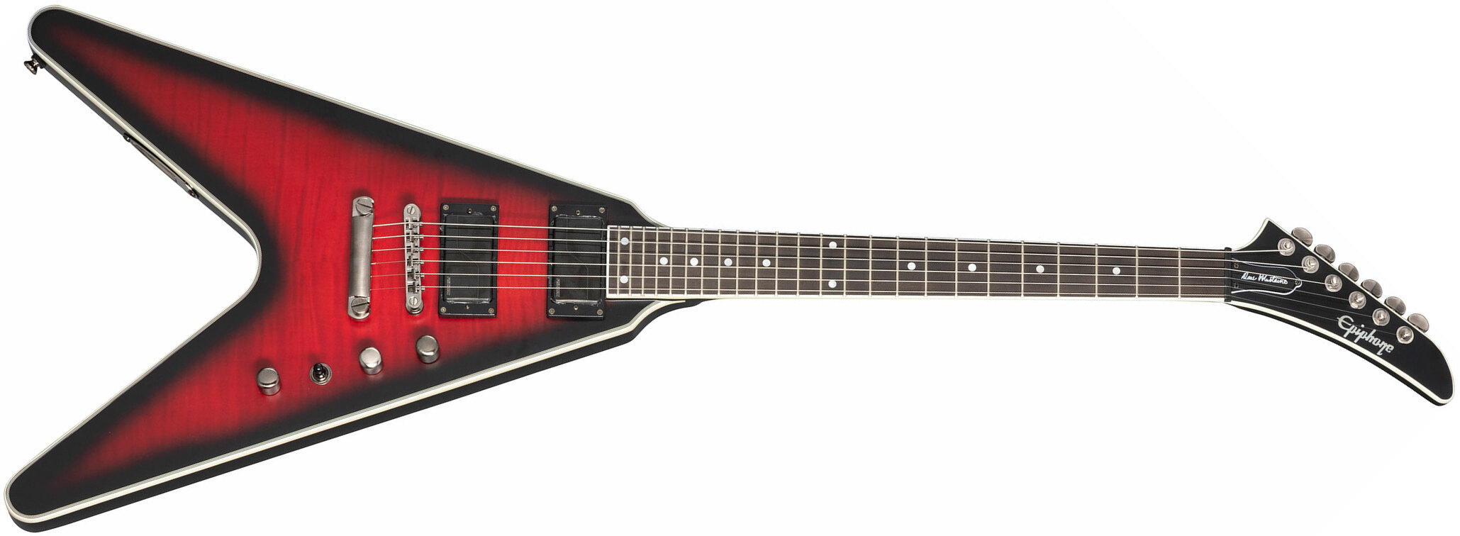 Epiphone Dave Mustaine Flying V Prophecy 2h Fishman Fluence Ht Eb - Aged Dark Red Burst - E-Gitarre aus Metall - Main picture