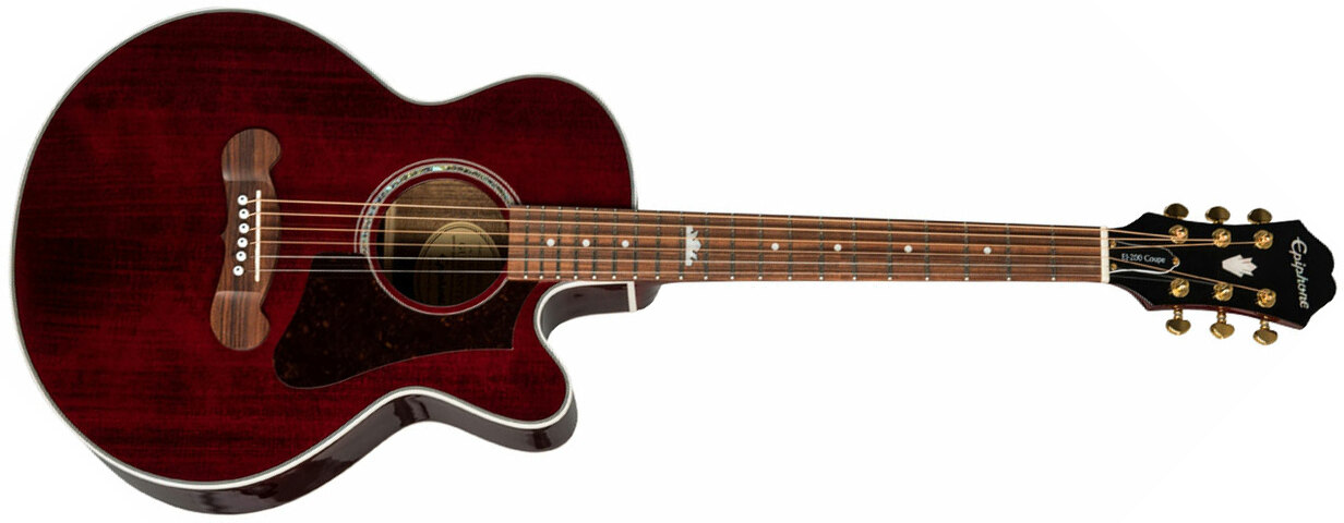 Epiphone Ej-200se Coupe Mini Jumbo Cw Epicea Ovangkol Pf - Wine Red - Elektroakustische Gitarre - Main picture