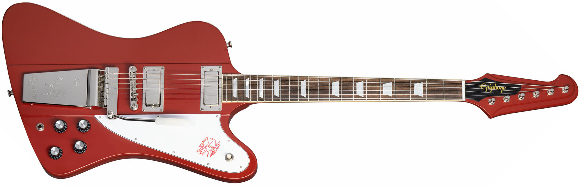 Epiphone Firebird V 1963 Maestro Vibrola Inspired By Gibson Custom 2mh Trem Lau - Ember Red - Retro-Rock-E-Gitarre - Main picture