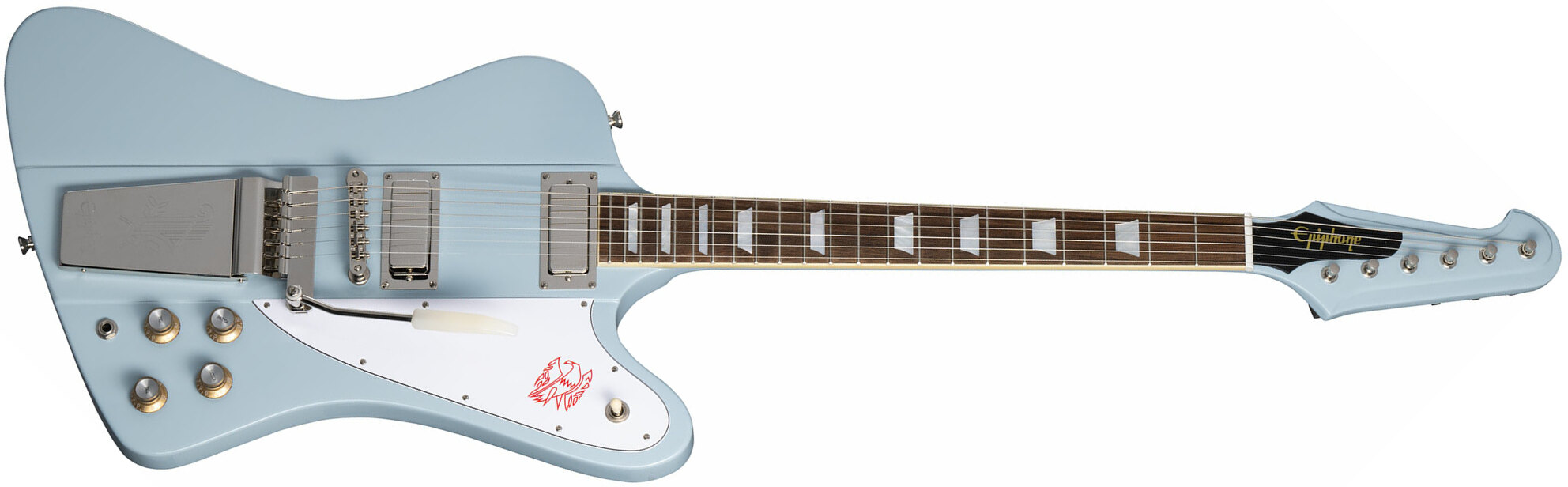 Epiphone Firebird V 1963 Maestro Vibrola Inspired By Gibson Custom 2mh Trem Lau - Frost Blue - Retro-Rock-E-Gitarre - Main picture