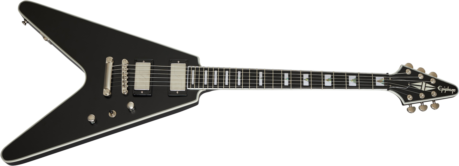 Epiphone Flying V Prophecy Modern 2h Fishman Fluence Ht Eb - Black Aged - Retro-Rock-E-Gitarre - Main picture