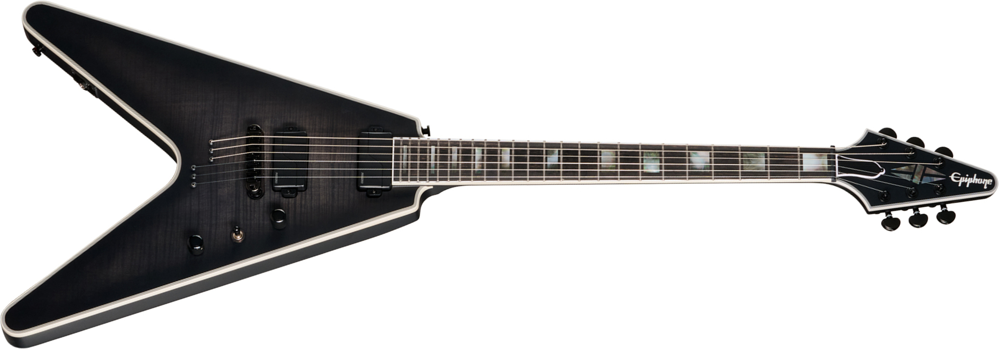Epiphone Flying V Prophecy Modern 2h Fishman Fluence Ht Eb - Obsidian Storm Satin - E-Gitarre aus Metall - Main picture