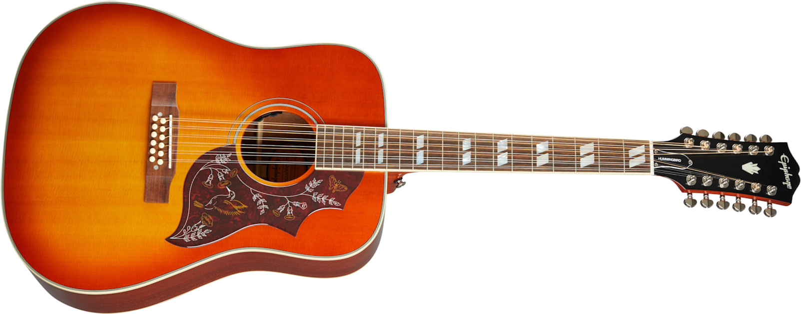 Epiphone Hummingbird 12-string Inspired By Gibson Dreadnought 12c Epicea Acajou Lau - Aged Cherry Sunburst - Elektroakustische Gitarre - Main picture