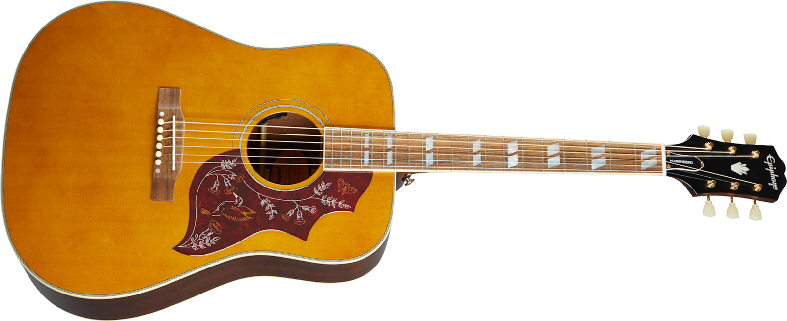 Epiphone Hummingbird Inspired By Gibson Dreadnought Epicea Acajou Lau - Aged Antique Natural - Elektroakustische Gitarre - Main picture