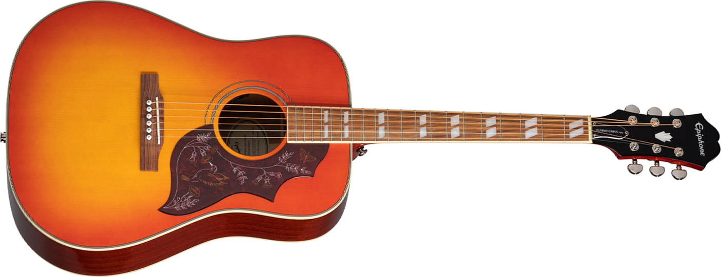 Epiphone Hummingbird Studio Dreadnought Epicea Acajou Pf - Faded Cherry - Elektroakustische Gitarre - Main picture