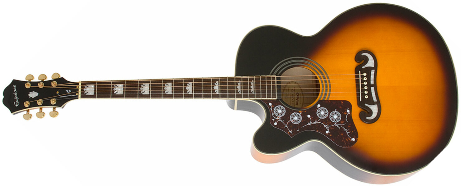 Epiphone J-200 Ec Studio Lh Modern Gaucher Jumbo Cw Epicea Erable Pf - Vintage Sunburst - Elektroakustische Gitarre - Main picture