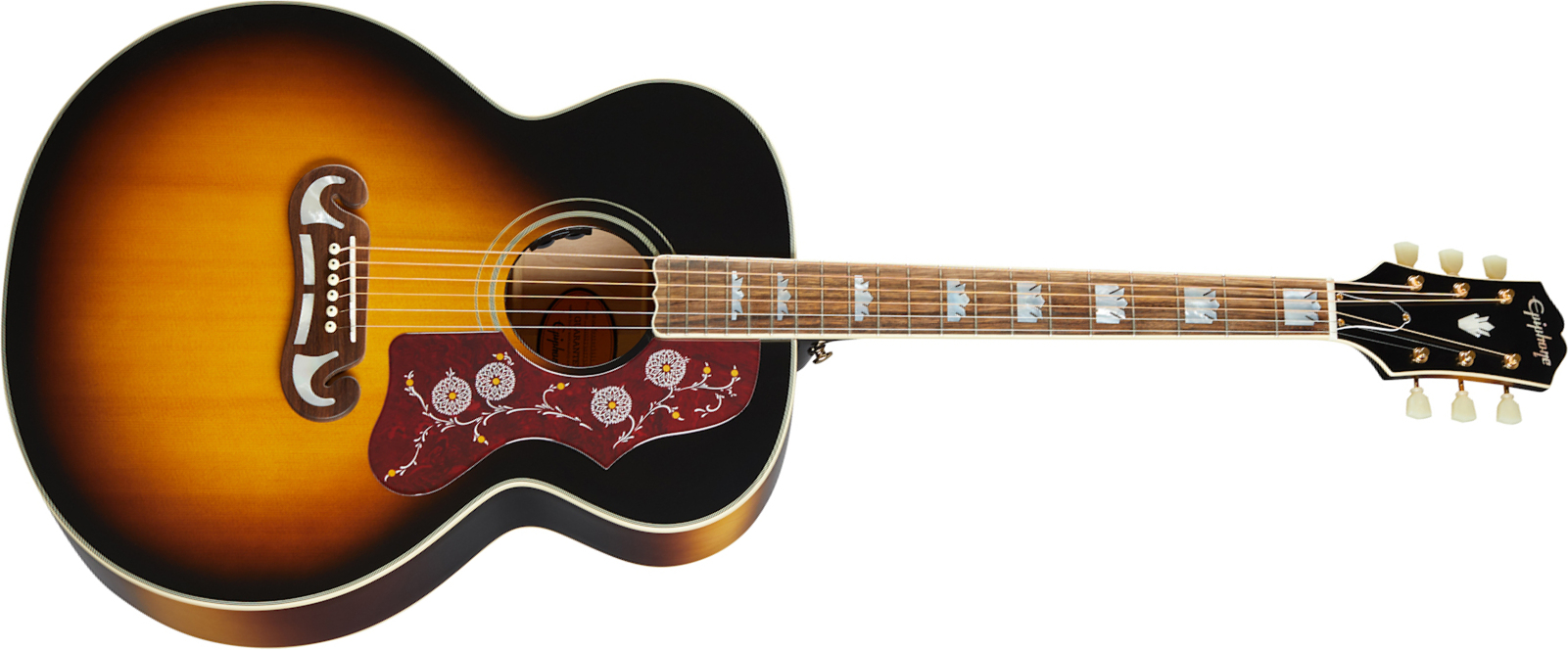 Epiphone J-200 Inspired By Gibson Jumbo Epicea Erable Lau - Aged Vintage Sunburst - Elektroakustische Gitarre - Main picture