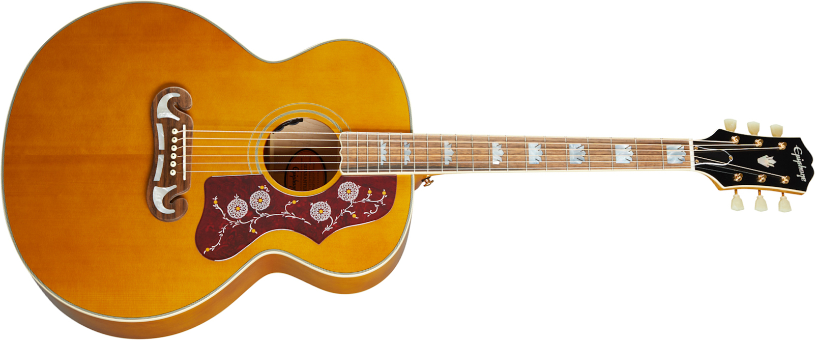 Epiphone J-200 Inspired By Gibson Jumbo Epicea Erable Lau - Aged Antique Natural - Elektroakustische Gitarre - Main picture