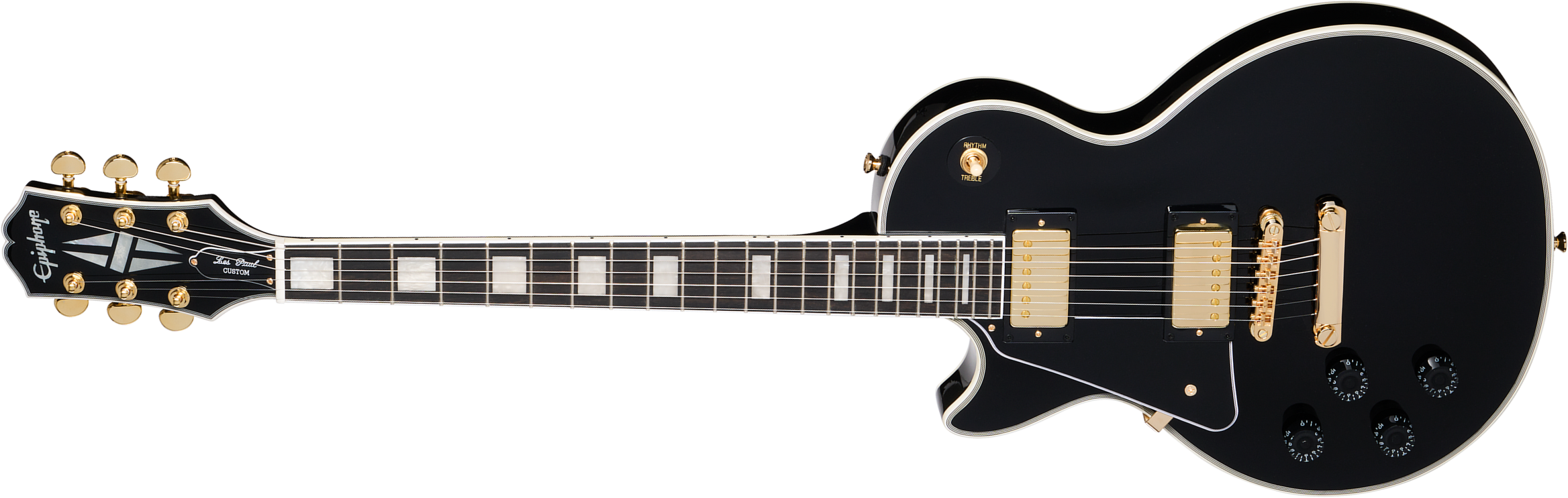 Epiphone Les Paul Custom Lh Insp. By Gibson Original Gaucher 2h Ht Eb - Ebony - Single-Cut-E-Gitarre - Main picture
