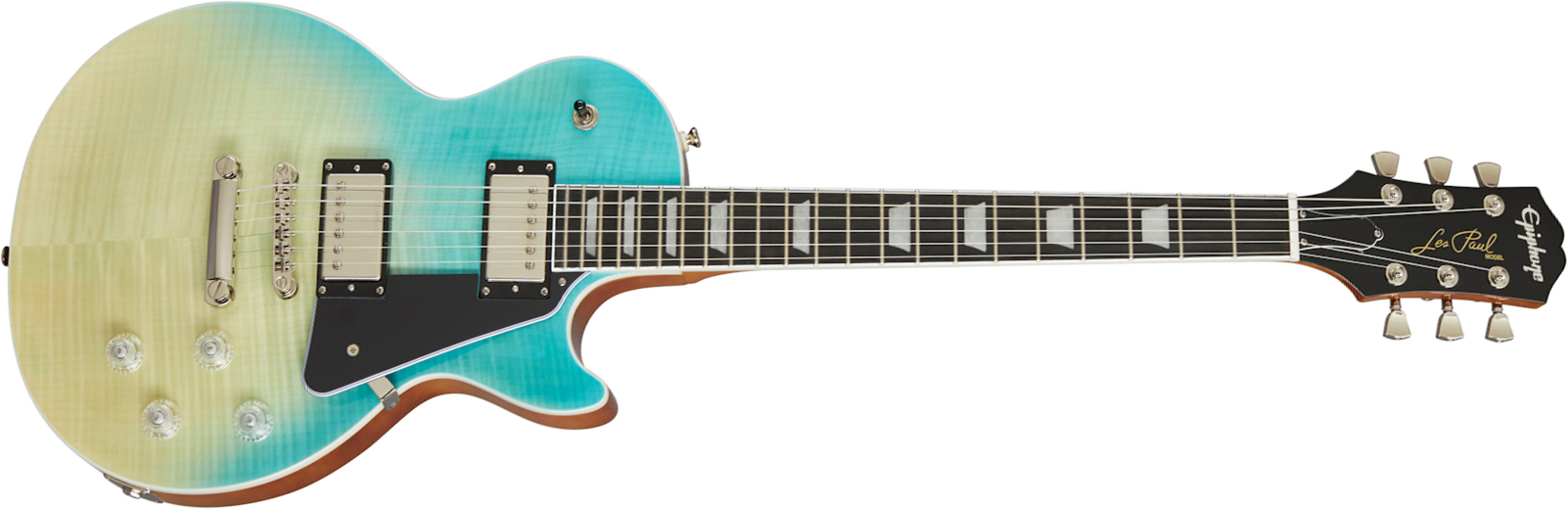 Epiphone Les Paul Modern Figured 2h Ht Eb - Caribbean Blue Fade - Single-Cut-E-Gitarre - Main picture