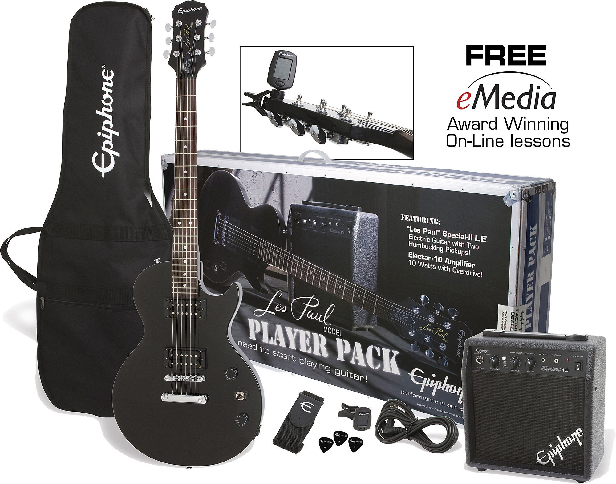 Epiphone Les Paul Player Pack Ch - Ebony - E-Gitarre Set - Main picture