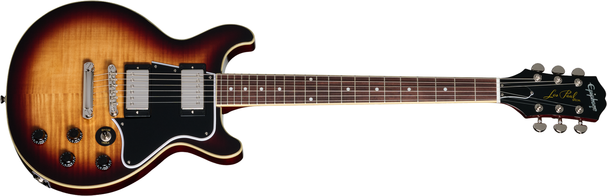 Epiphone Les Paul Special Double Cut Figured Ibg Dc 2s P90 Ht Rw - Bourbon Burst - Double Cut E-Gitarre - Main picture