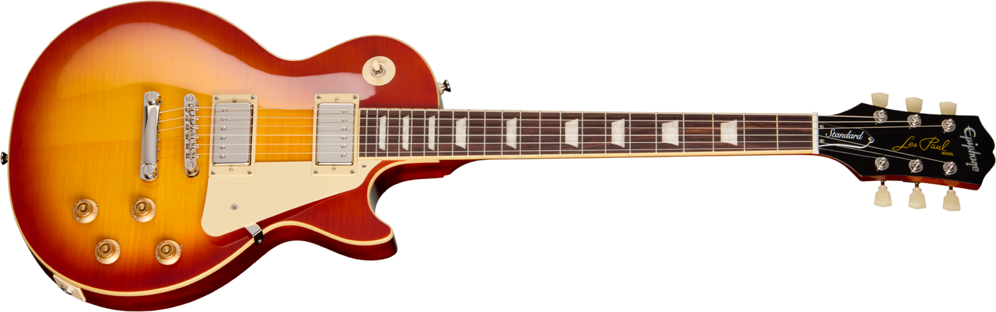 Epiphone Les Paul Standard 50s Figured Ibg Original 2h Ht Rw - Washed Cherry Sunburst - Single-Cut-E-Gitarre - Main picture
