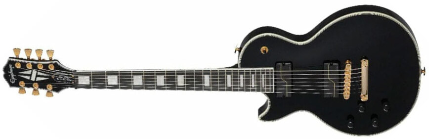 Epiphone Matt Heafy Les Paul Custom Origins 7c Gaucher Signature 2h Fishman Fluence Custom Ht Eb - Ebony - E-Gitarre für Linkshänder - Main picture