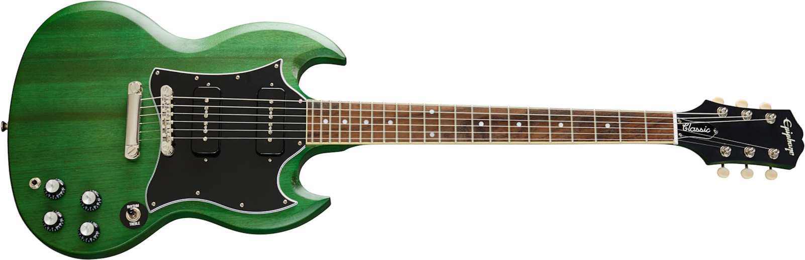 Epiphone Sg Classic Worn 2s P90 Ht Lau - Satin Inverness Green - Retro-Rock-E-Gitarre - Main picture