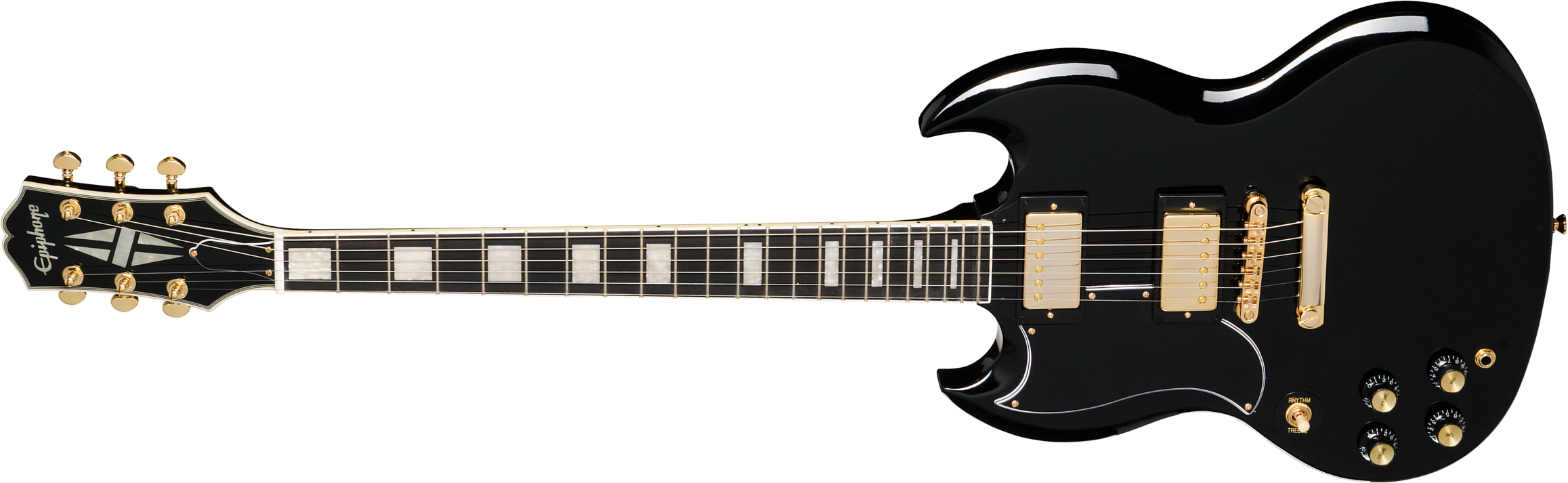 Epiphone Sg Custom Lh Insp. By Gibson Modern Gaucher 2h Ht Eb - Ebony - Double Cut E-Gitarre - Main picture