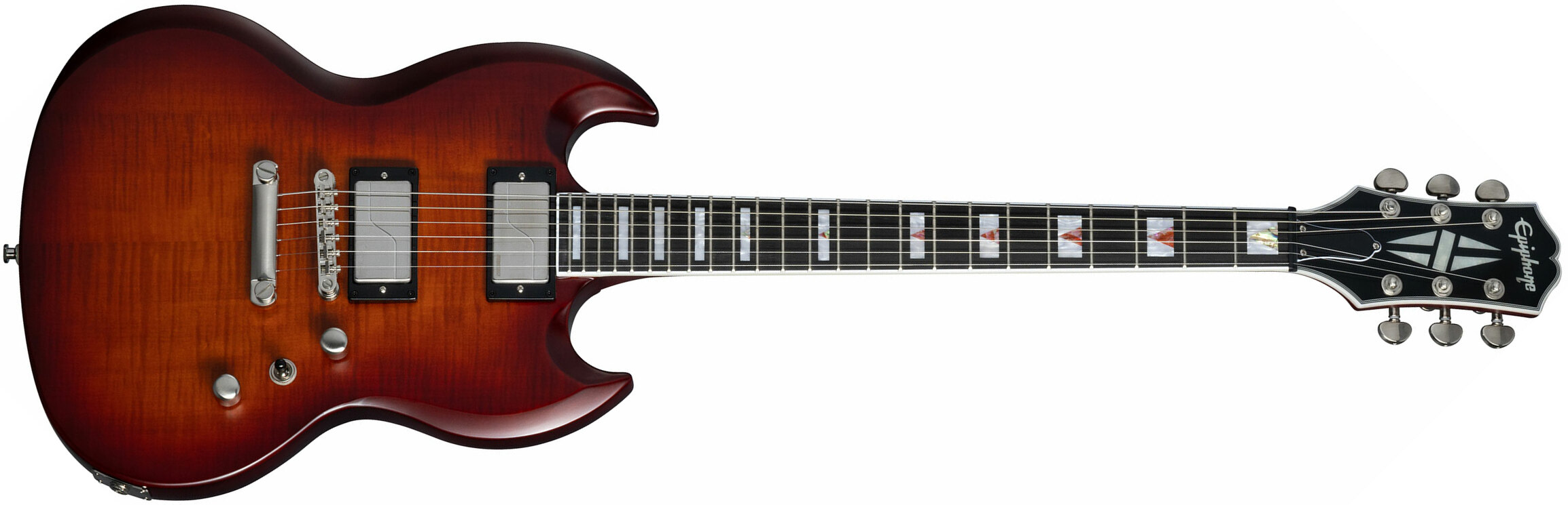 Epiphone Sg Prophecy Modern 2h Fishman Fluence Ht Eb - Aged Bengal Tiger Burst - Double Cut E-Gitarre - Main picture