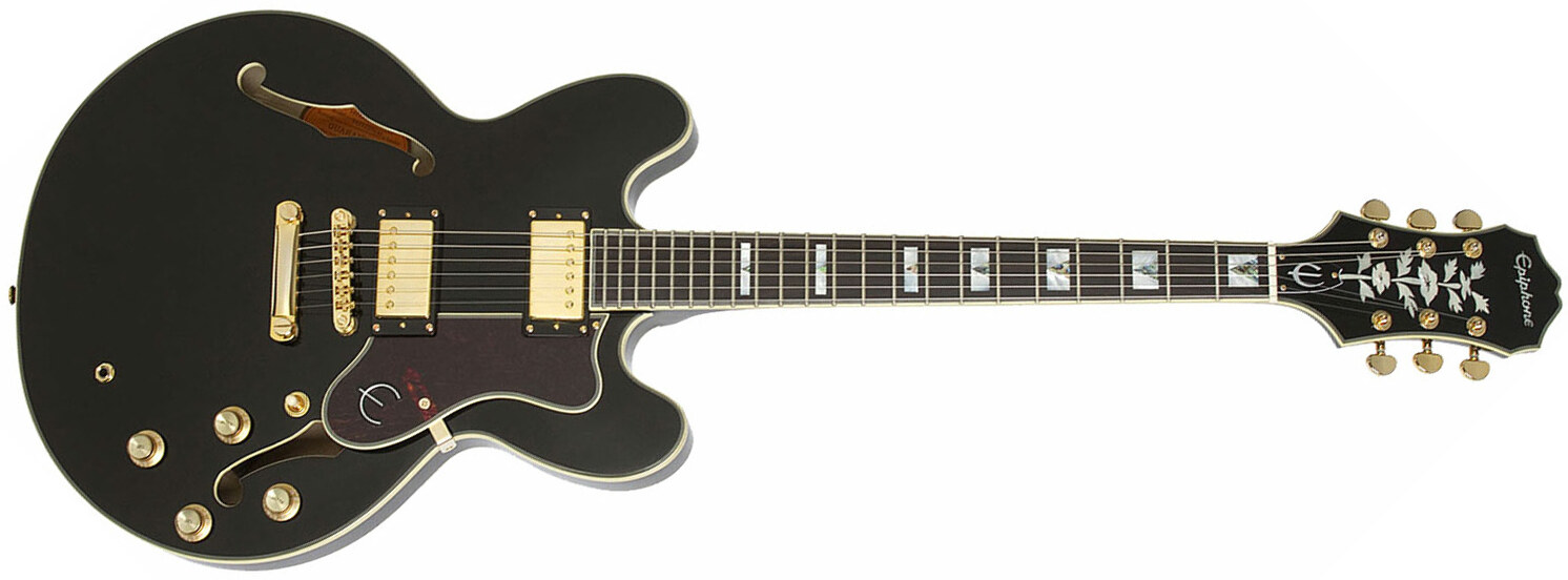 Epiphone Sheraton Ii Pro 2018 2h Ht Pf - Ebony - Semi-Hollow E-Gitarre - Main picture