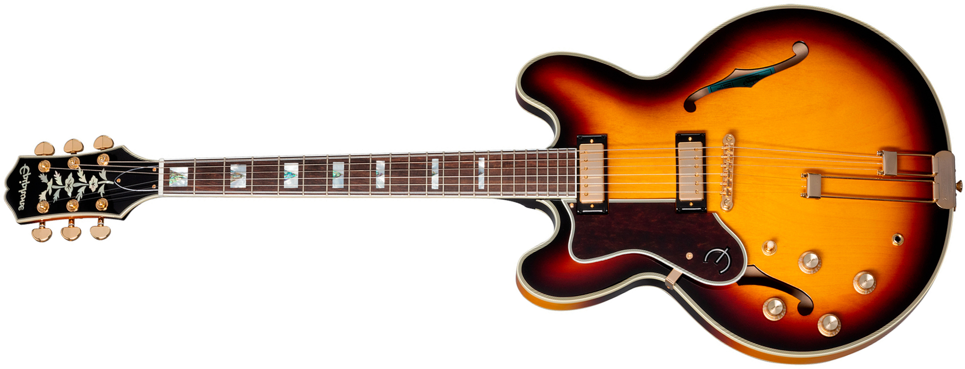Epiphone Sheraton Lh Original Archtops Gaucher 2mh Ht Rw - Vintage Sunburst - Semi-Hollow E-Gitarre - Main picture