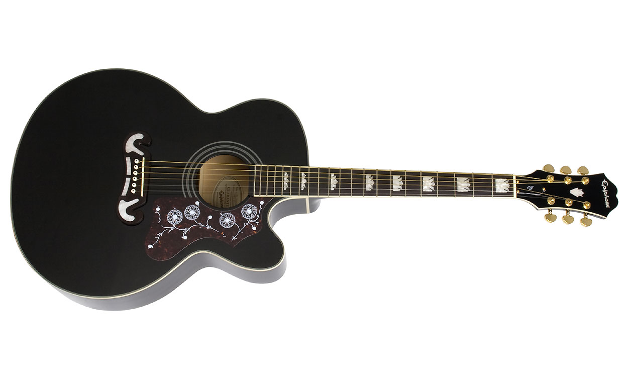 Epiphone J-200ec 2018 Jumbo Cw Epicea Erable Pf - Ebony - Elektroakustische Gitarre - Variation 1