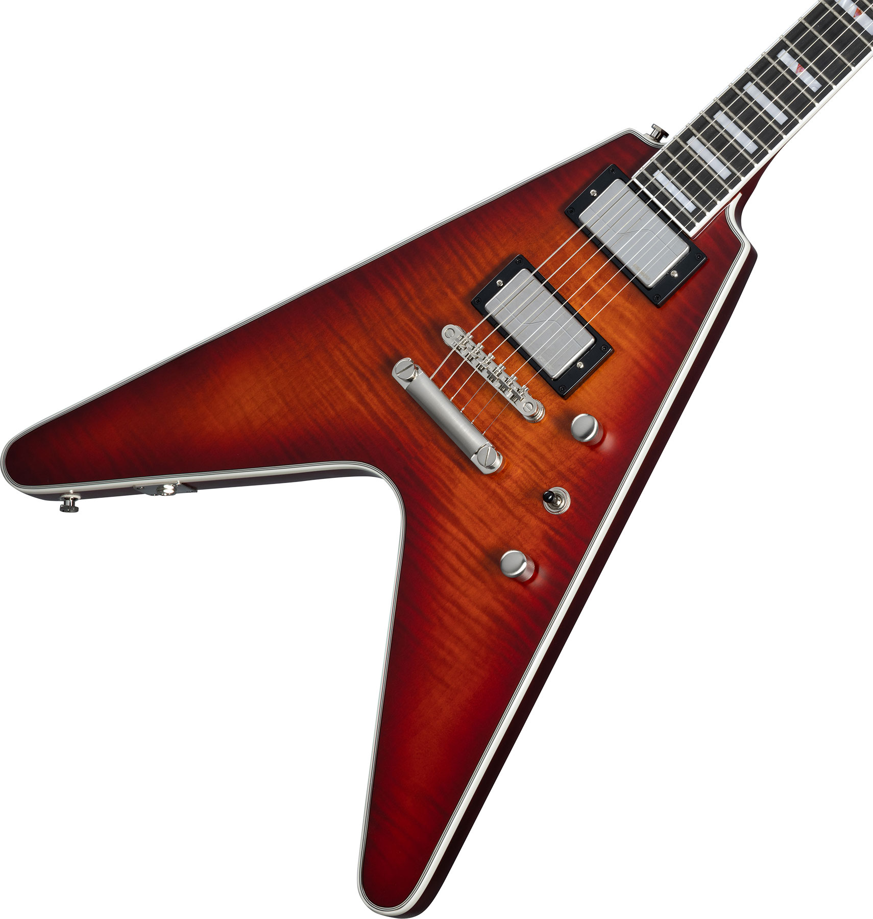Epiphone Flying V Prophecy Modern 2h Fishman Fluence Ht Eb - Aged Bengal Tiger Burst - Retro-Rock-E-Gitarre - Variation 3