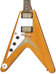 E-gitarre für linkshänder Epiphone Original 1958 Flying V Korina White Pickguard LH - Aged natural