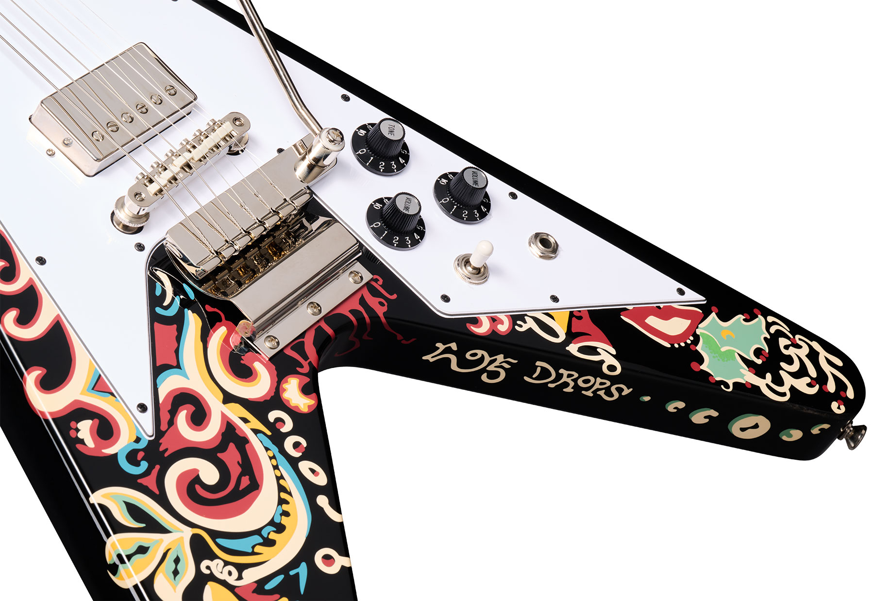 Epiphone Jimi Hendrix Flying V Love Drops Signature 2h Gibson Trem Lau - Ebony - Signature-E-Gitarre - Variation 2