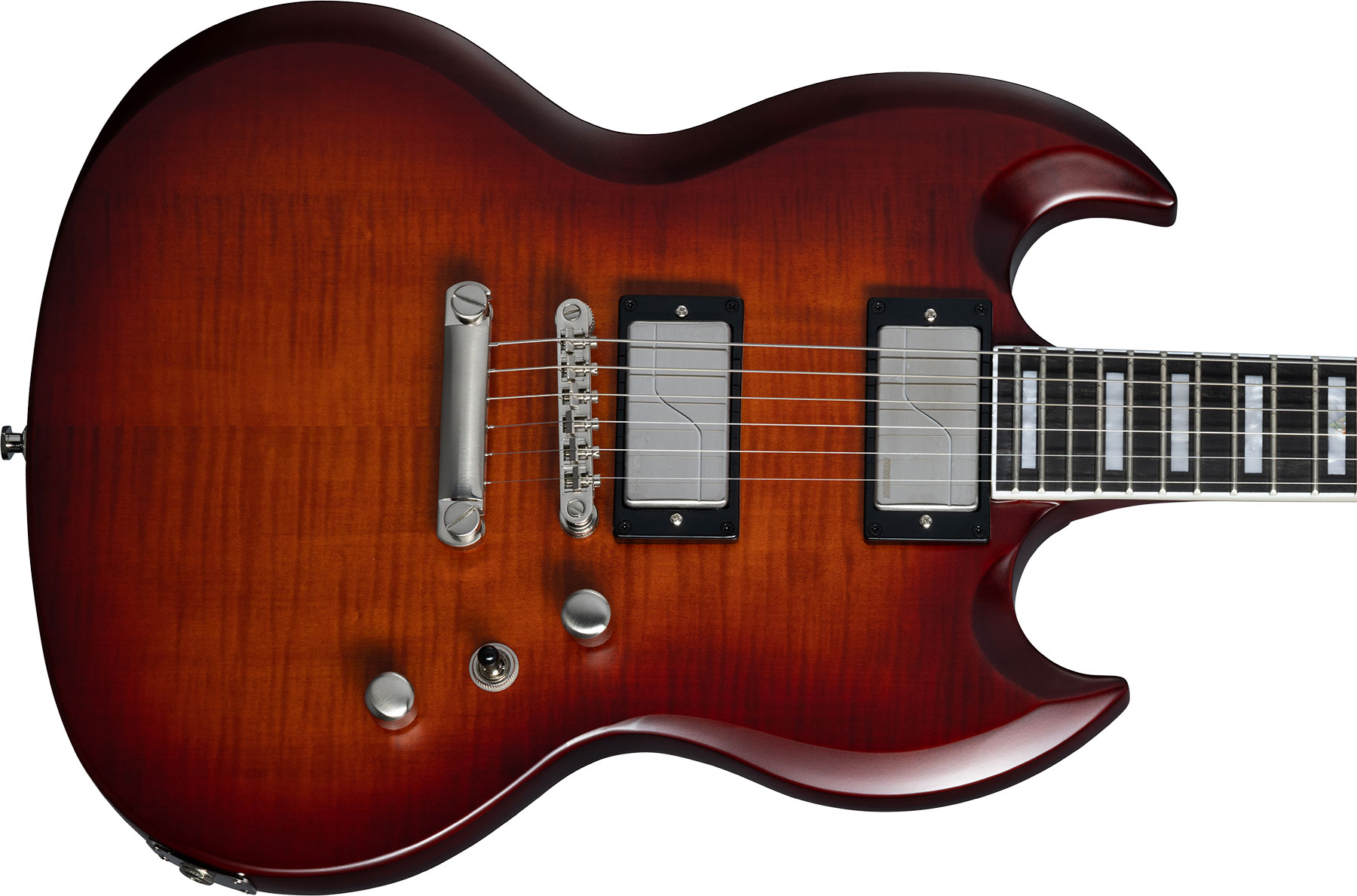 Epiphone Sg Prophecy Modern 2h Fishman Fluence Ht Eb - Aged Bengal Tiger Burst - Double Cut E-Gitarre - Variation 3