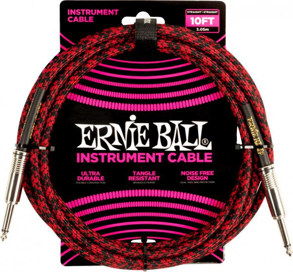 Kabel Ernie ball Braided Instrument Cable Straight/Straight 10ft - Red Black