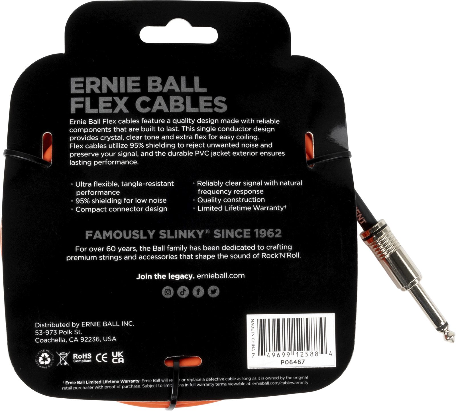 Ernie Ball Câble Instrument Flex Jack/jack Coudé 6m Orange - Kabel - Variation 1